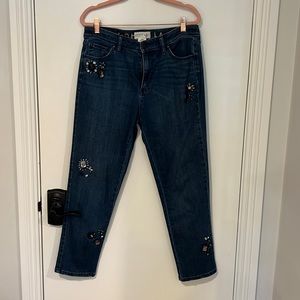 Kate Spade size 28 super soft jeans with navy, black and clear jeweled stones